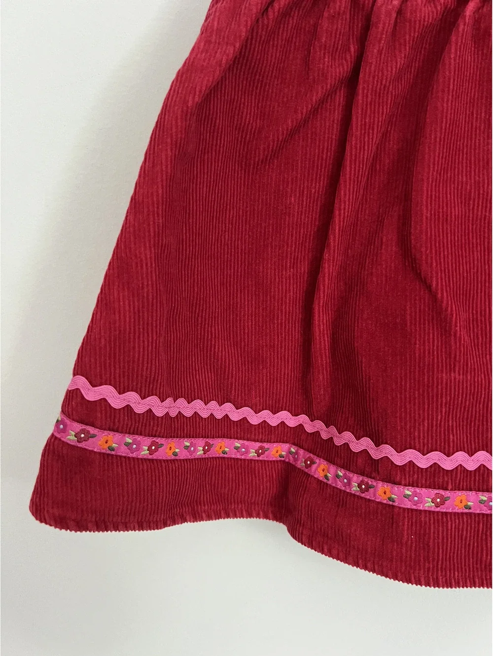 Vintage Y2K 2006 Gymboree Red Corduroy Pink Floral Detail Ribbon Dress